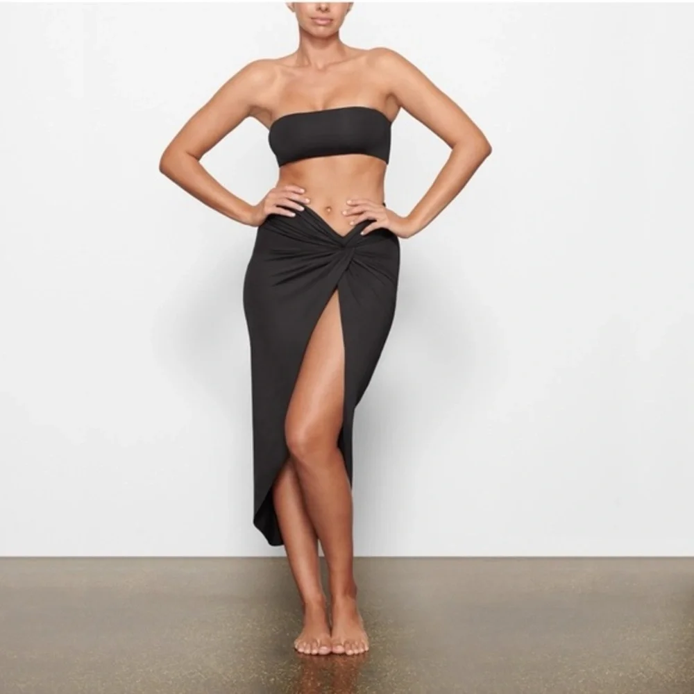 SKIMS Black Twist-Front Swim Sarong